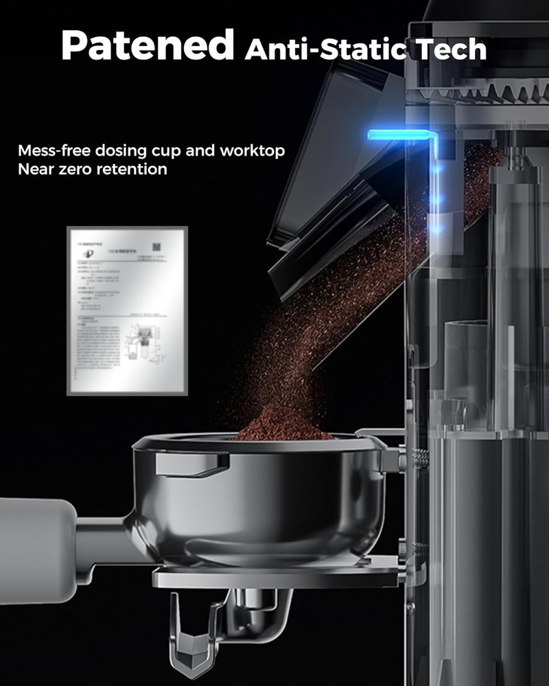 Tuni G1 Conical Burr Coffee Grinder, 48 Grind Settings Anti-static Burr Mill, Precision Electronic Timer and LED Touchscreen for Espresso/Drip/Cold Brew/French Press, Stainless Steel, Silver - Image 5